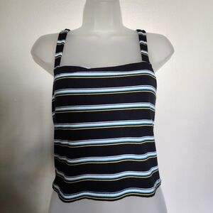 Source Unknown Black and Blue Striped Crop Top
